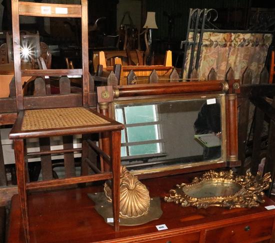 Pair giltwood shell brackets, a gilt composition mirror, an Edwardian side chair and an early Victorian rosewood mirror(-)